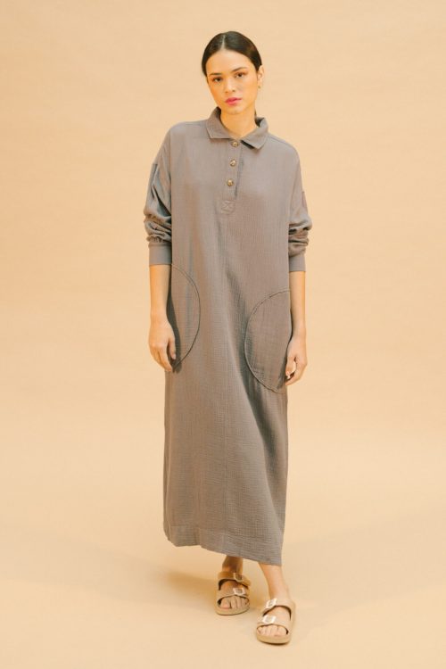 Vestido largo muselina gris