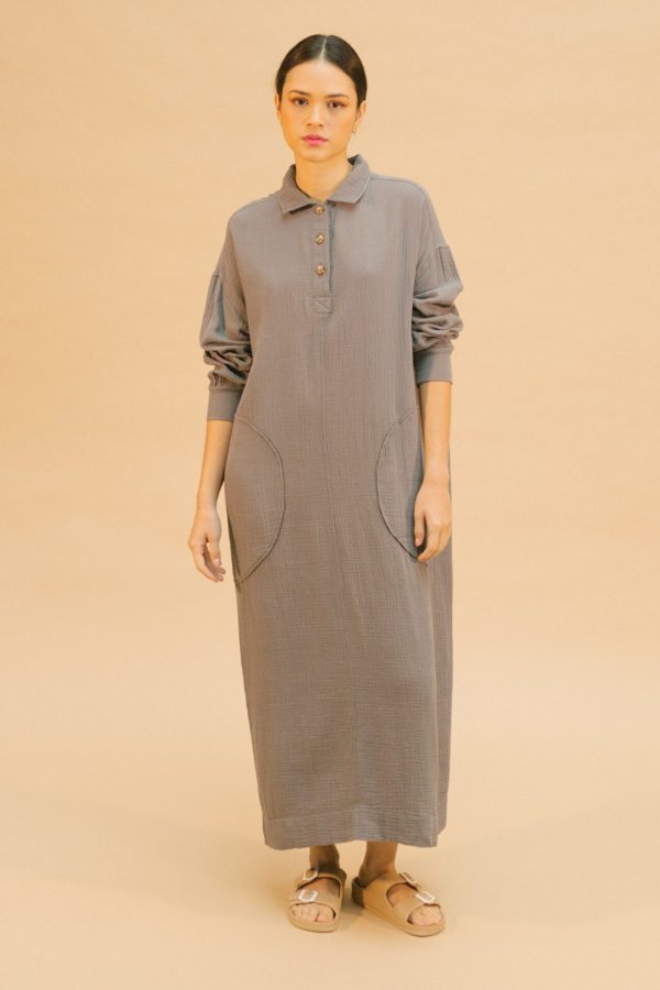 Vestido largo muselina gris