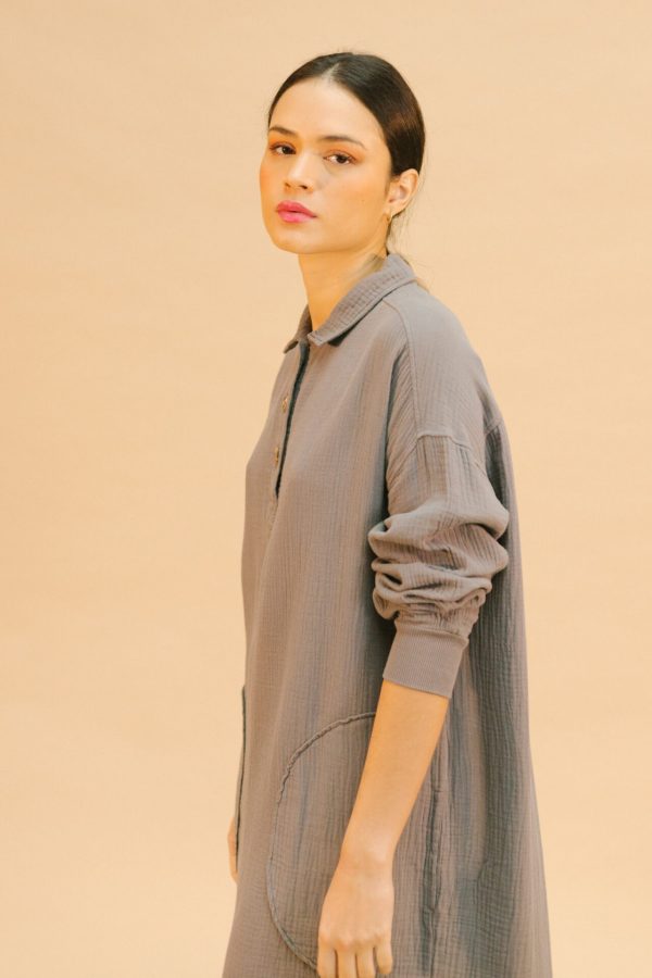 Vestido largo muselina gris