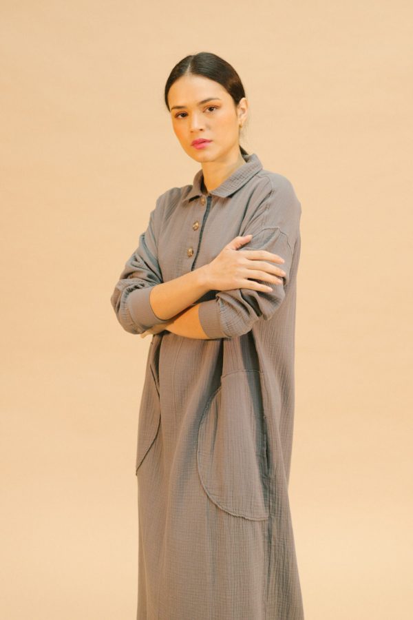 Vestido largo muselina gris