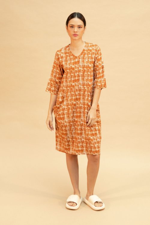 Vestido fluido estampado teja