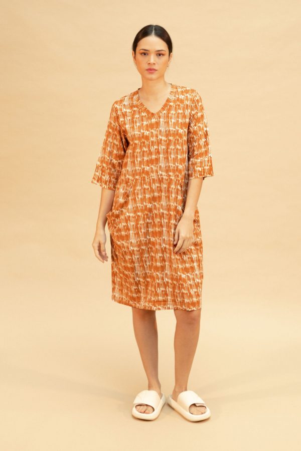 Vestido fluido estampado teja