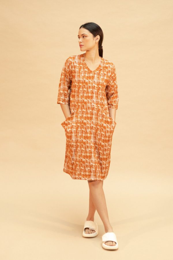 Vestido fluido estampado teja