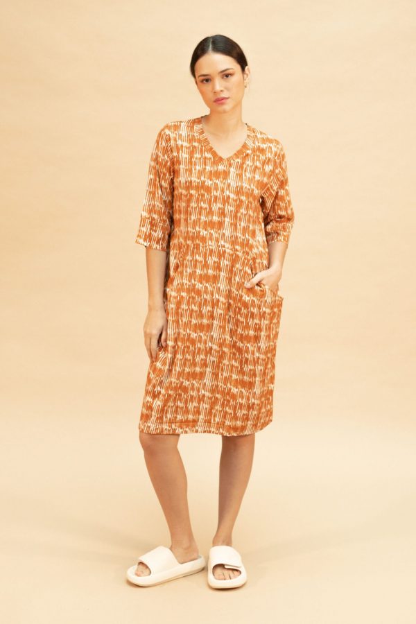 Vestido fluido estampado teja